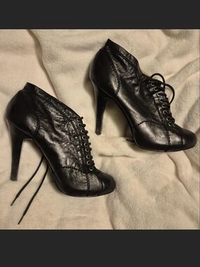 Nine West Black Lace-Up High Heel Ankle Booties